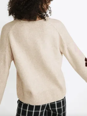 Madewell Beige Belmore Boxy Fit Floral-Sleeve Pullover Sweater - Size - Medium thumbnail 3