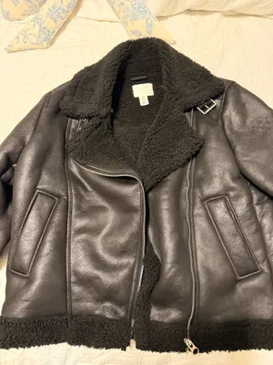 H&M Leather Fur Jacket Coat Winter Black Fur thumbnail 3