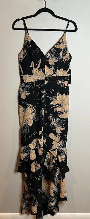 Lulus Darling Daylily Black Floral Print High-Low Maxi Dress thumbnail 1