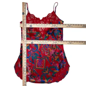 Victoria's Secret Vintage Gold Label Slip Dress Chemise S Red Lace Paisley Satin thumbnail 6