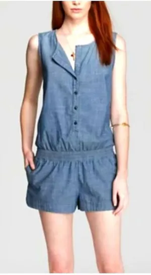 AG Adriano Goldschmied CottonChambray‎ Denim Romper Sleeveless Large thumbnail 1