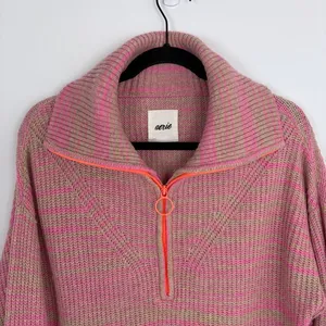 Aerie Quarter Zip Sweater Lip Gloss Oversized Preppy Pullover‎ Pink Size XS thumbnail 3
