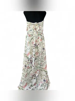 Peach Love California Floral Strapless Chiffon Lined Maxi Dress M thumbnail 4