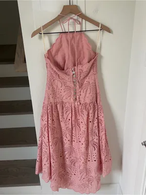 Farm Rio Blush Pink Palm Tree Eyelet Midi Dress in Pink thumbnail 5