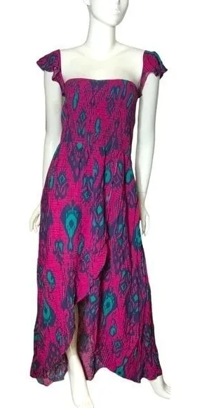 Xhilaration Vintage maxi sundress cap shoulder shirred top printed Ikat dress‎ large boho thumbnail 1
