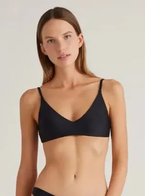NWT Quince Black Italian V-Neck Bikini Swim Bathing Suit Top Women's Size Medium thumbnail 1