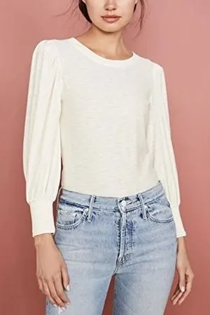 Nation LTD Loren Tee S Puff Sleeve Peasant Top Slub Knit Pima Cotton Ivory thumbnail 1