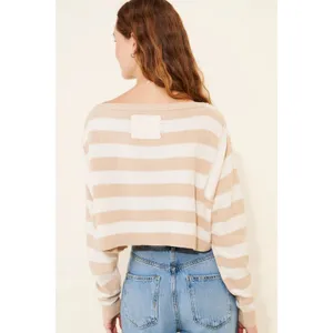 Free People Striped Into The Blue Crop Pullover Sweater Med NWT $108 thumbnail 4