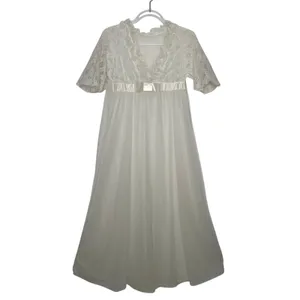 American Vintage 1970s Ivory Lace Chiffon Bridal Robe Gown Unbranded Small P thumbnail 2