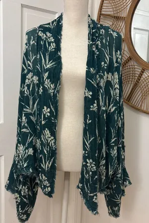 Free People FP One Kimono Cardigan XS/S Oversized Floral Gauze Boho Botanical‎ thumbnail 1