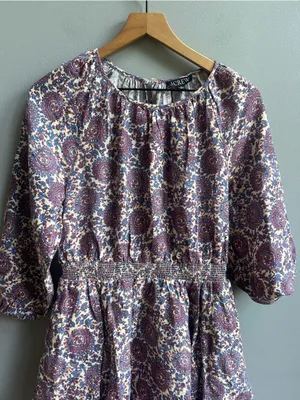 J. Crew NWT Palermo Linen Smocked Waist Bouquet Floral Purple Printed Medium thumbnail 7