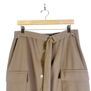 NYCC Button Front Belted Midi Skirt Womens L Taupe Stretch‎ Utility Corporate thumbnail 3