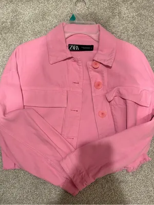 ZARA pink cropped jean jacket thumbnail 1