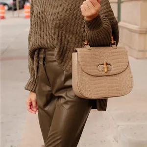 Fawn Design The Bamboo Shoulder Bag in Latte Faux Croc Purse Limited Edition NEW thumbnail 16