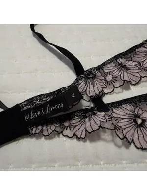 For Love and Lemons Coco Bra Unlined Floral Lace Black/Pink Bones Side Sz XL thumbnail 6