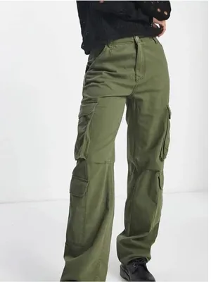 Bershka Olive Green Cargo Pants 4 Pockets Cotton Straight Multicargo Size 4 thumbnail 2