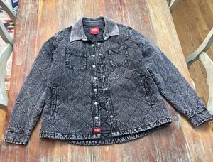 Dickies Quilted Jean Jacket Black Gray Acid Wash Small thumbnail 1