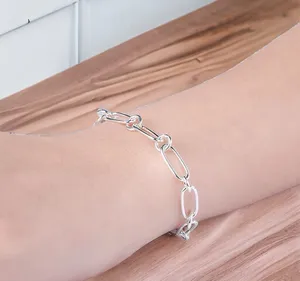 Unisex .925 Sterling Silver circle chain & link 8” bracelet thumbnail 1