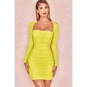 House of CB Valentina Yellow Long Sleeve Ruched Organza Mesh Mini Dress XS thumbnail 16