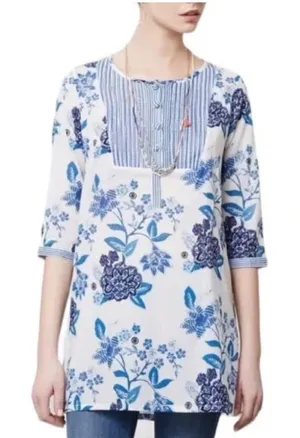 Anthropologie MERMAID Small Floral Sea Holly Tunic Top‎ Stripes Beach Summer F10 thumbnail 1