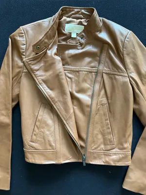 Michael Kors Genuine Leather Moto Jacket – Camel – Women's Size M thumbnail 3