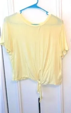 Set 2 Yellow front tie/B&W stripe front knot crop top‎ tee thumbnail 1
