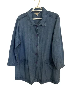 Woman Within Chambray Denim Cotton Chore Jacket Size 18/20 Pockets Barn Coat thumbnail 1