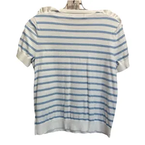 Lauren Ralph Lauren Knit Sweater‎ Short Sleeve Size L Blue/White Striped Ruffles thumbnail 4