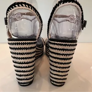 New BP Crochet Platform Wedge Sandals Sz 9 Black Cream Espadrilles Heels thumbnail 6