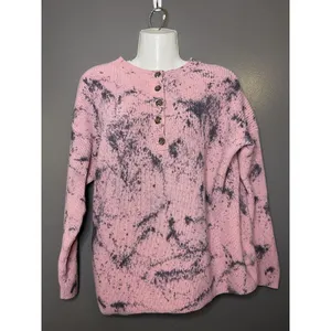 Aerie Sweater Womens Medium Pink Tie Dye Henley Crew Neck Knit Pullover Cozy thumbnail 2