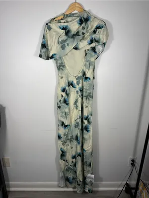 Asos Women's Natural High Neck Drape‎ Bodice Cape Floral Maxi Dress Women’s Sz 8 thumbnail 12