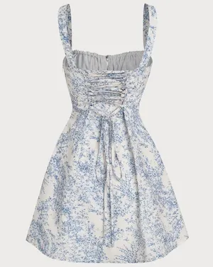 Rihoas Blue Floral Ruched Slip Corset Mini Dress thumbnail 7
