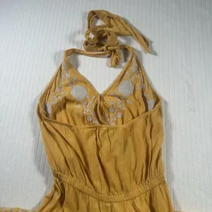 American Eagle Jumpsuit Small Yellow Embroidered Halter Wide Leg Boho Summer thumbnail 10
