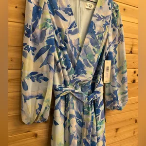 NWT Eliza J Size 10 Floral Long Sleeve Ruffled Hi Low Maxi Dress Party Wedding thumbnail 6