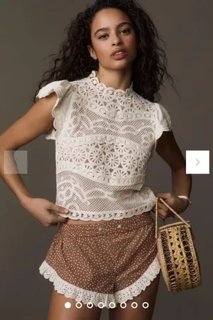 Anthropologie Ollari Dori Ruffle-Sleeve Crochet Top thumbnail 1