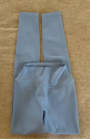 Crop Shop Boutique Light Blue Ribbed High-Waist Leggings thumbnail 1