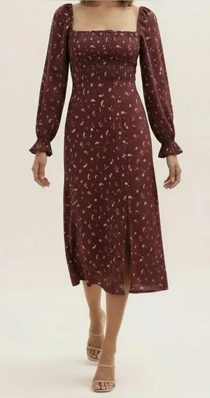 HOUSE OF CB Falabella Floral Midi Dress, Burgundy, XS thumbnail 1