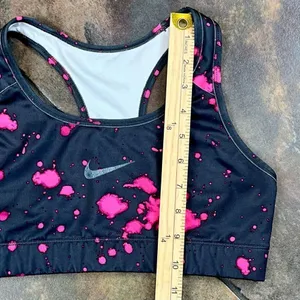 Nike Dri-FIT Black Neon Pink Splatter Racerback Sports Bra Swoosh thumbnail 4