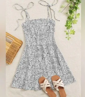 SHEIN Knot Strap Shirred Back Dalmatian Print Slip Dress Size XS thumbnail 1