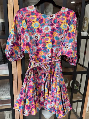 Shop The Mint Floral flouncy dress ruffle pleated fit & flare tie waist braided colorful thumbnail 7