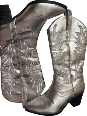 Altar'd State Metallic Silver Embroidered Western Boots thumbnail 2