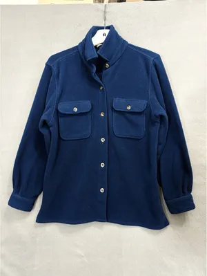 Lands' End Women’s S Blue Fleece Button Front Jacket Collared Pockets Short thumbnail 2
