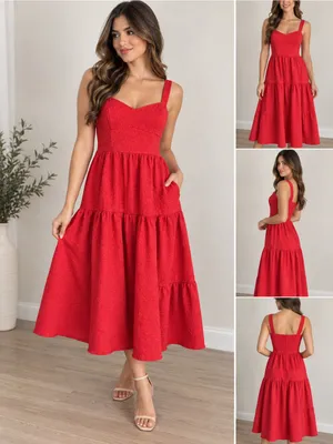 Chelsea28 Red Textured Tiered Midi Dress Size S thumbnail 2