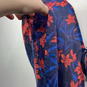 Denim & Co. Women's Beach Tie-Front Cover-Up Top Navy Blue Tropical L/XL thumbnail 6
