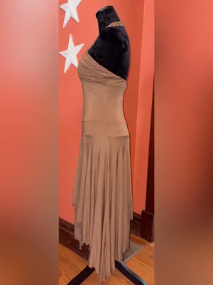 Vintage Y2K To The Max V-Neck Brown Halter Dress with Beaded + Sequin Trim thumbnail 3