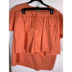 Serra Pajama Set Women’s M Coral 100% Cotton Button Top Shorts Seersucker thumbnail 8