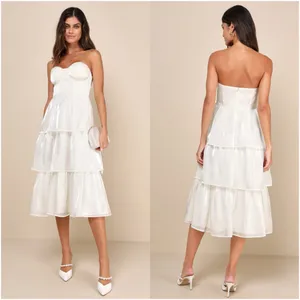 LULU’S Com-Pleat-Ly Charming Ivory Organza Tiered Strapless Midi Dress thumbnail 2