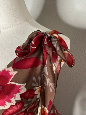 Y2K Vintage Bandolino Brown Red Large Floral Cowl Neck Draped Fairycore Dress thumbnail 4