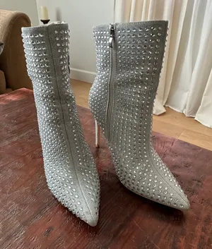 ELDITAS Silver Rhinestone Glam Ankle Boots - Size 8M -‎ Sparkle Stilettos thumbnail 1