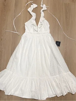 Lulus White Eyelet Halter Ruffle V Neck Ruffle Sicilian Sun Midi Dress New Large thumbnail 8